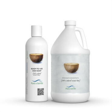 EConcentrate Liquid Dish Soap shown in gallon size along with free dispenser