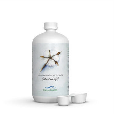 Econcentrate Liquid Laundry Soap shown in quart size shown with optional scoops